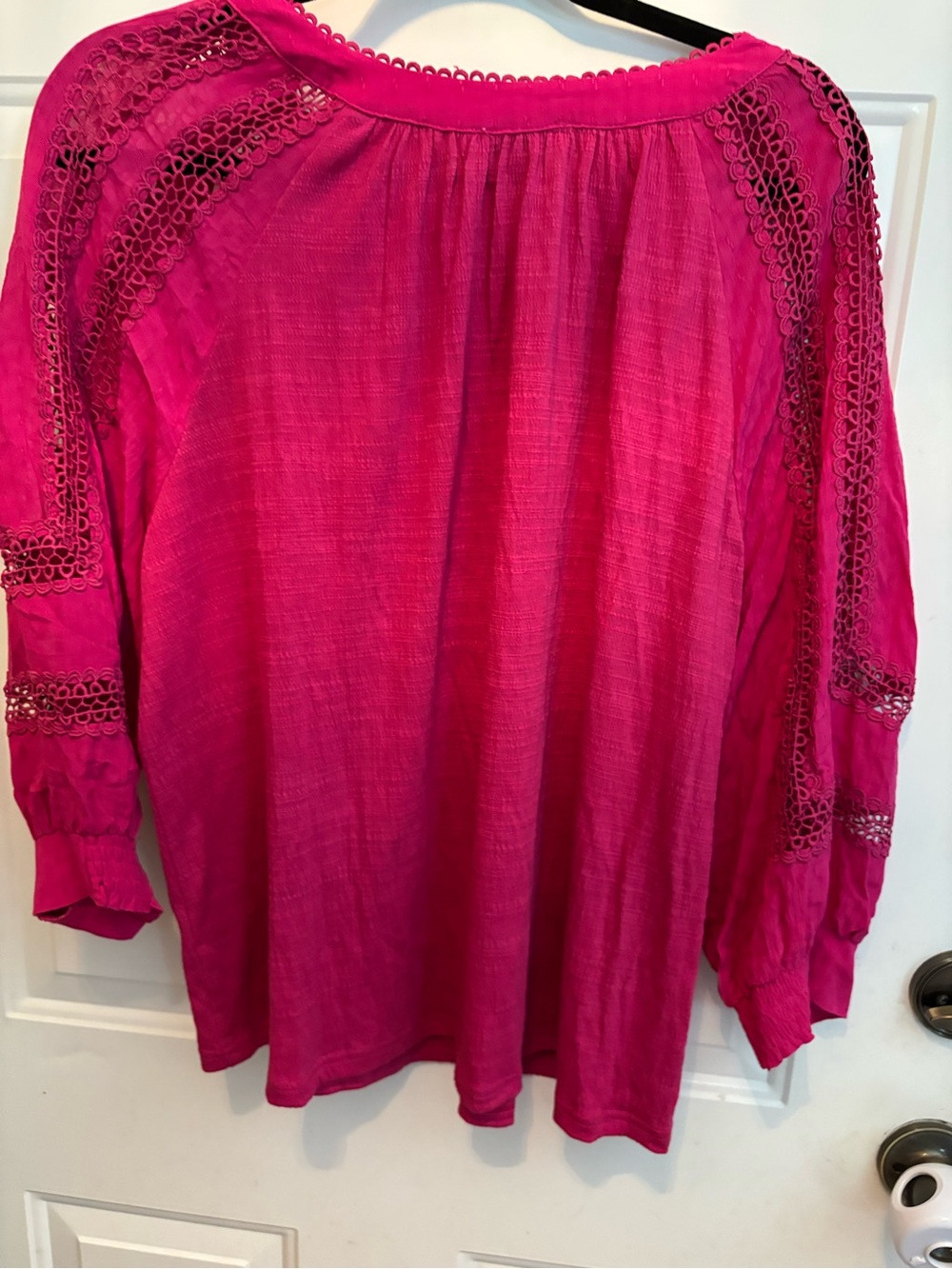 Skies Are Blue Fuchsia Crochet-Trim Peasant Blouse - Picture 4 of 5